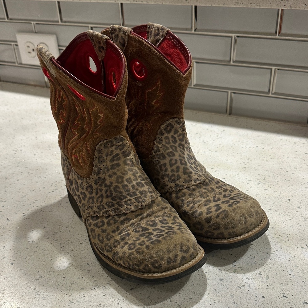 Leopard Print Cowboy Boots with Red Accents